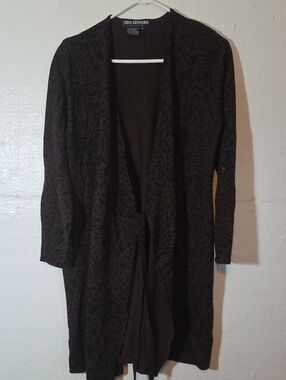Nina Leonard Dark Brown Zebra Print Open-Front Animal Print Cardigan Tie Front M